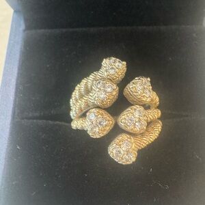 JUDITH RIPKA Gold-Tone Bypass Cluster Ring with Diamonique Stones Women's Ring